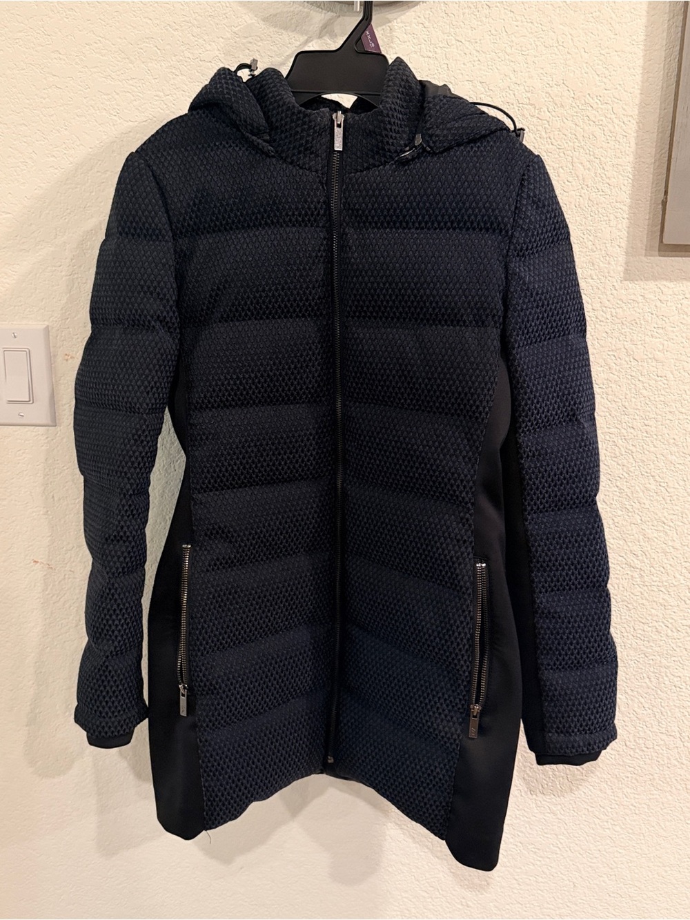 Zac Posen Women's Navy Blue Fiona Jacquard Quilted- Lightweight Puffer Jacket